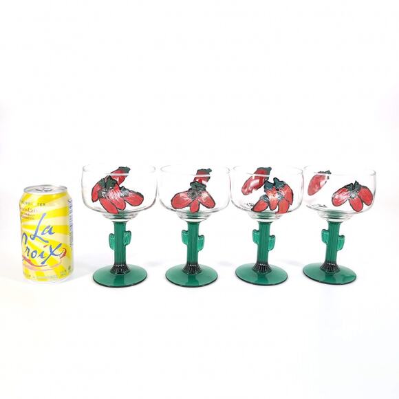 Libbey Cactus Hand Painted Signed 16 oz Margarita Cocktail Glass - Set of 4 -GUC - Picture 2 of 15